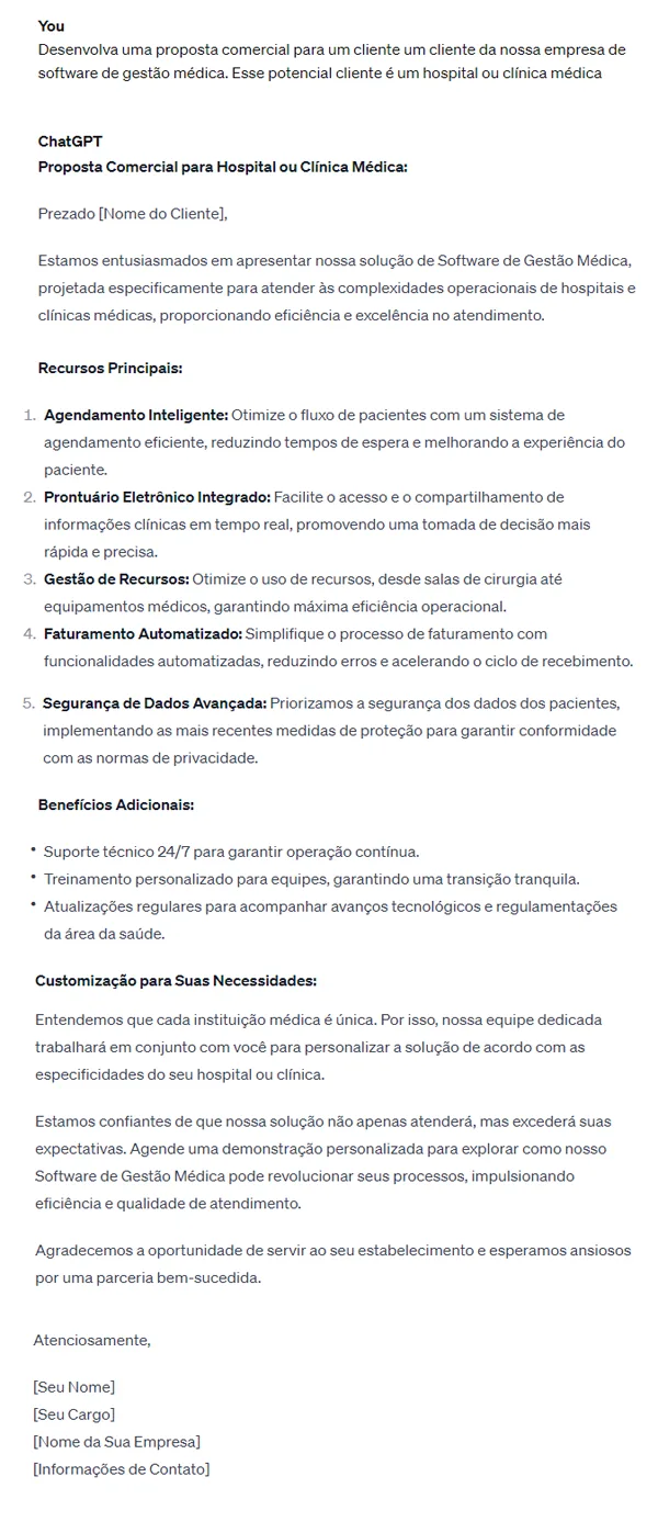 Exemplo de como usar ChatGPT equipe de vendas